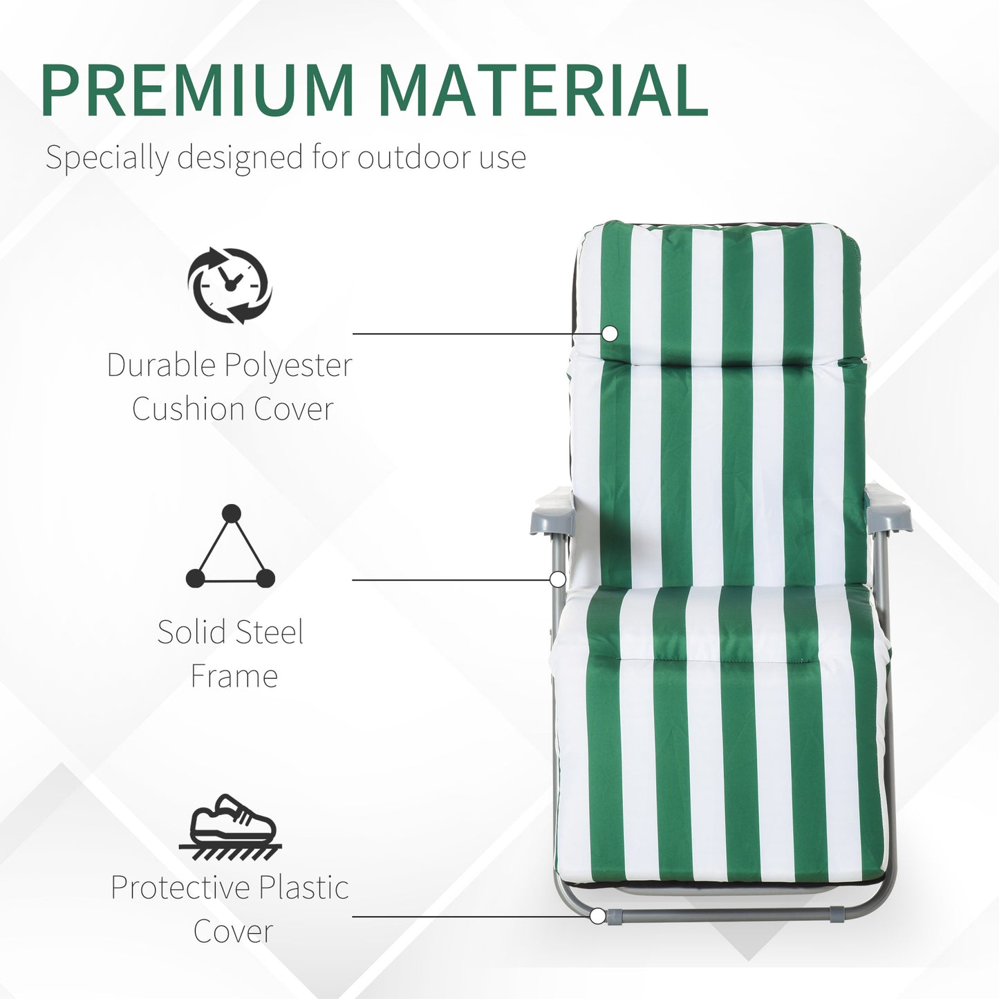 Outsunny 2 Pc Folding Sun Reclining Chairs W/ Cushions Set-Green/White