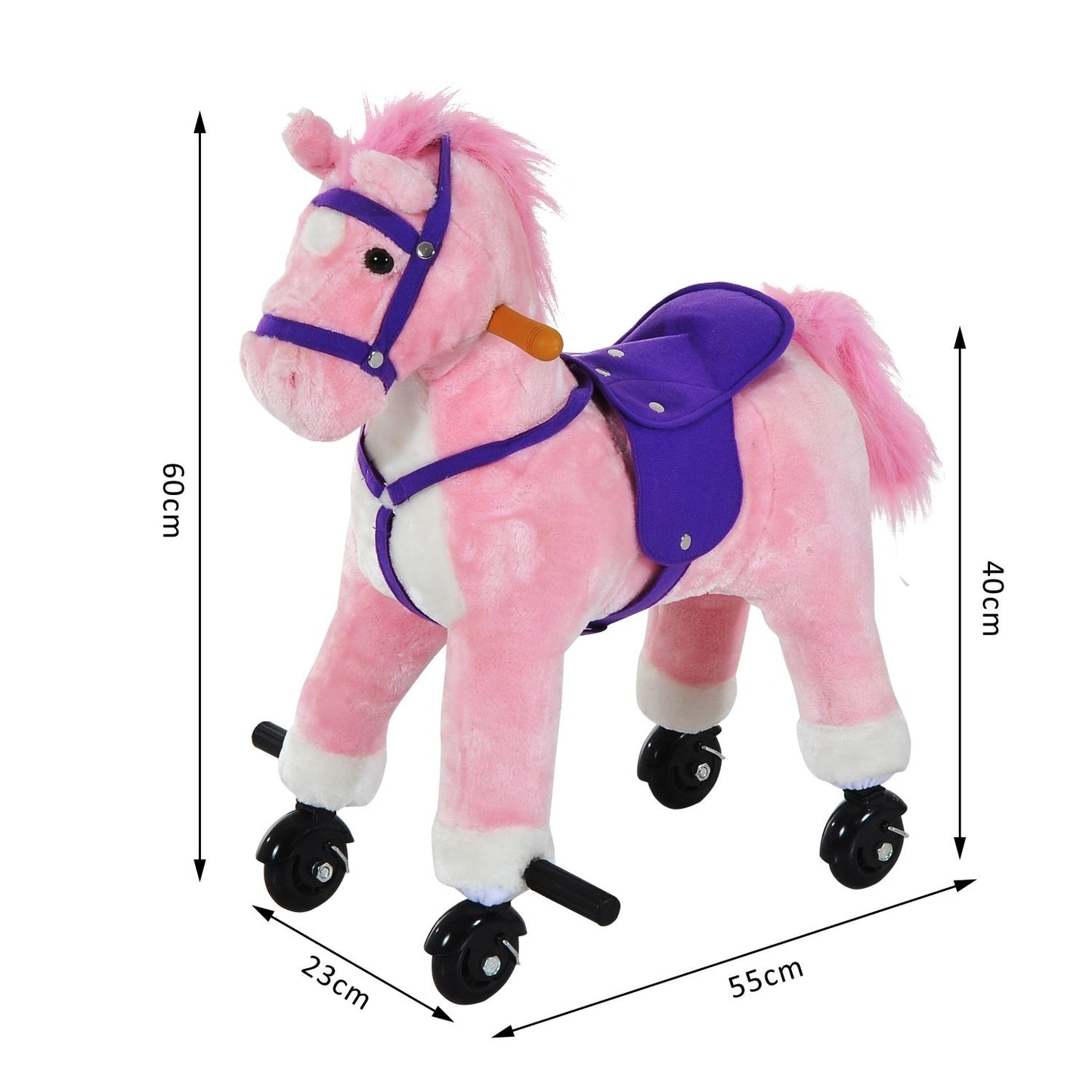 HOMCOM Rocking Horse W/Rolling Wheels and Sound-Pink