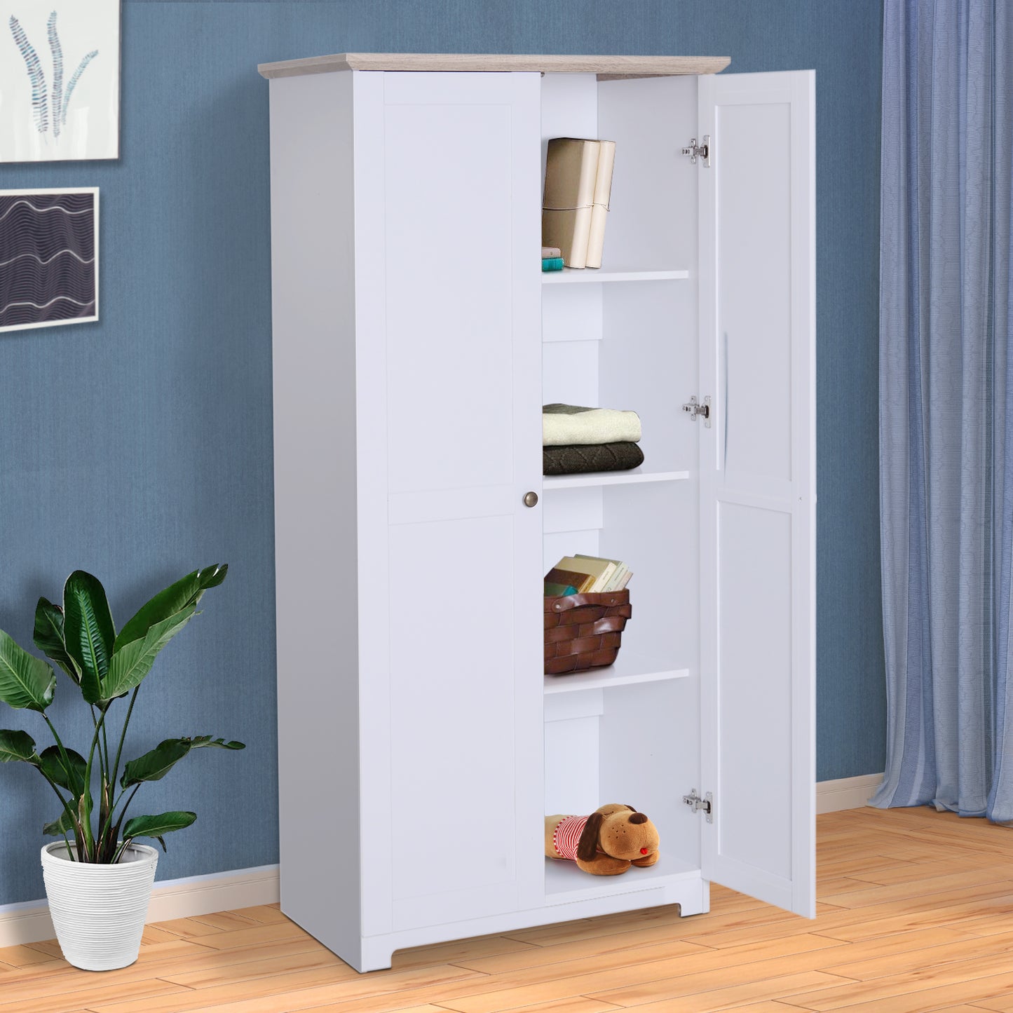 HOMCOM Storage Cabinet With 2 Doors 4 Shelves, 80Wx48Dx172H cm-White