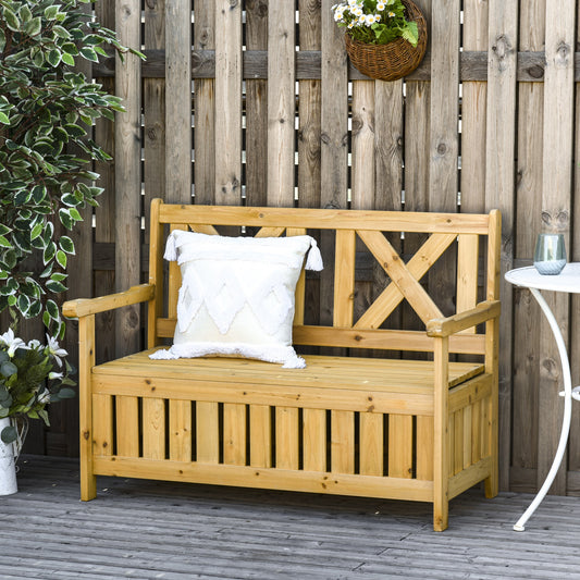 Outsunny 2-Seater Garden Storage Bench for Patio Wood Porch Decor Outdoor Seating