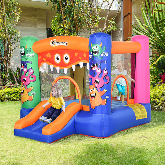 Outsunny Bounce Castle Inflatable Basket Trampoline Slide Monster Design 2.9 x 2 x 1.55m