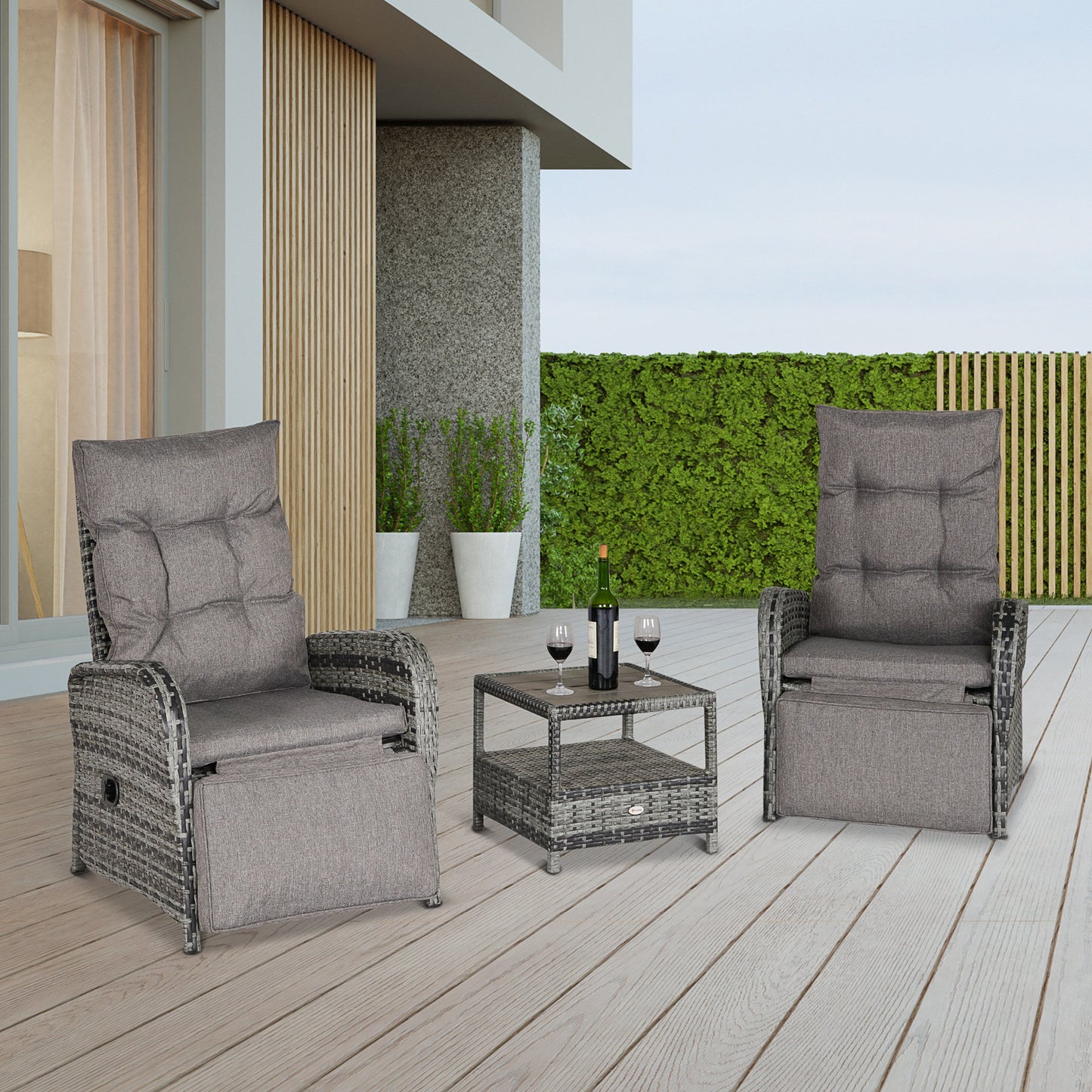 Outsunny 3 PCs Patio Rattan Wicker Chaise Lounge Sofa Set w/ Cushion for Patio Yard Porch