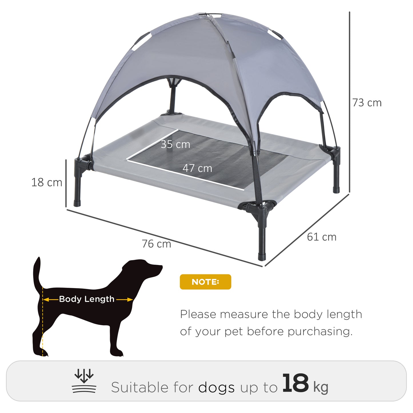 PawHut 76 cm Elevated Pet Bed Dog Foldable Cot Tent Canopy Instant Shelter Outdoor