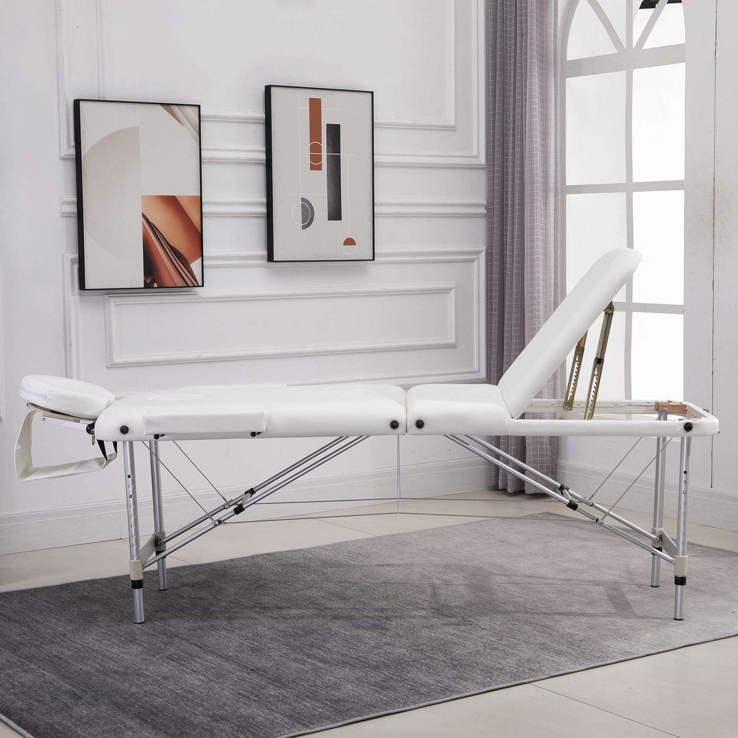 HOMCOM PVC Upholstered Portable Massage Table Beauty Bed w/ Carry Case - White