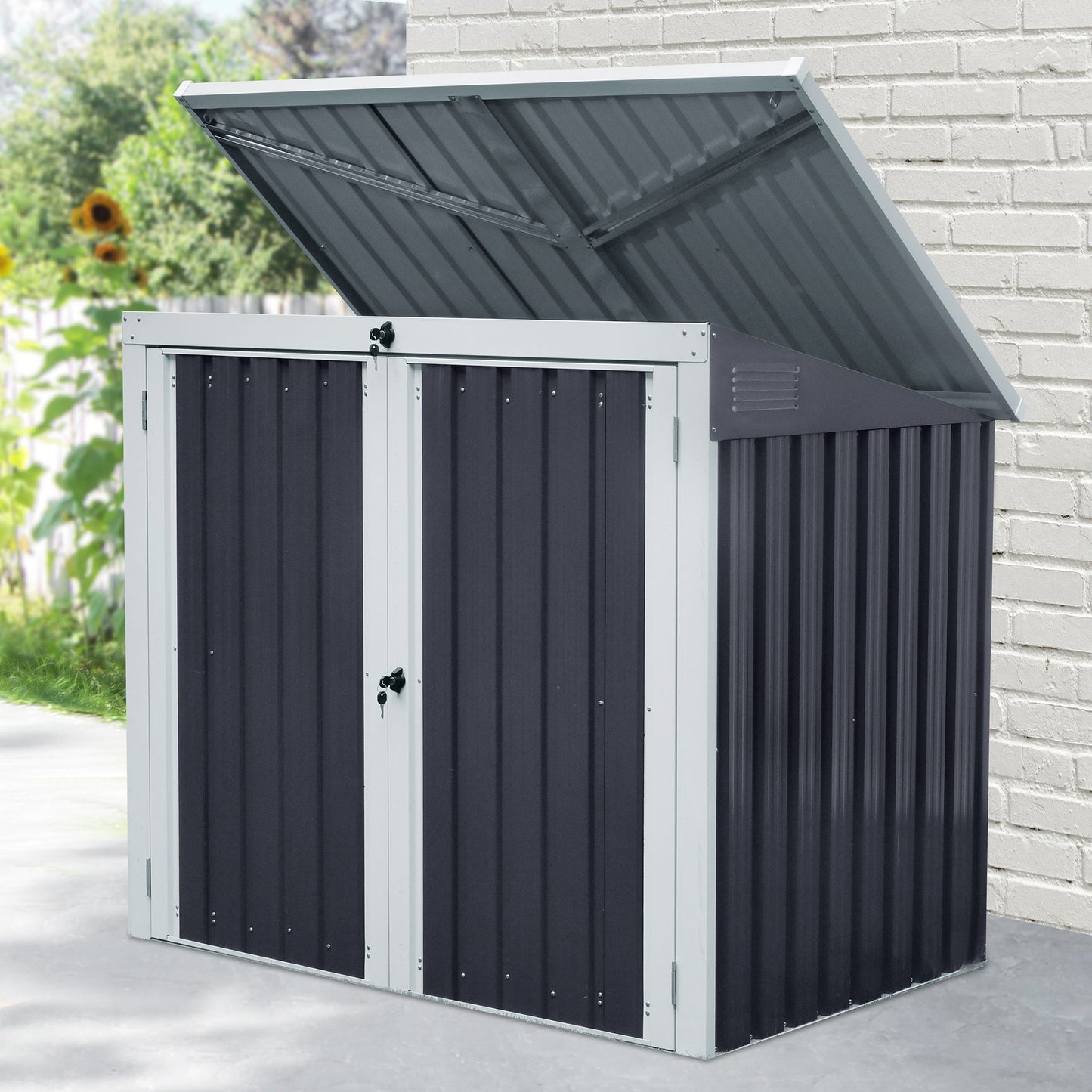 Outsunny 3.2 x 5.1ft Corrugated Steel Two-Bin Storage Shelter - Black