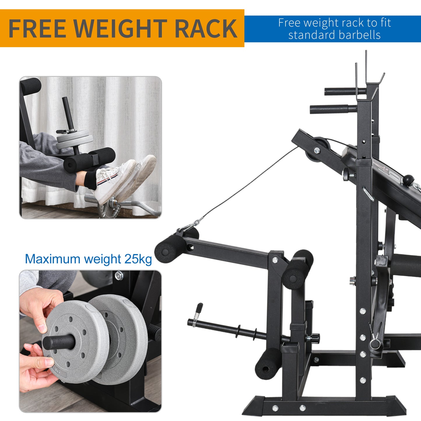 HOMCOM Multi-Position Olympic Home Gym Weight & Bar Rack w/ Chest Fly & Preacher Curls