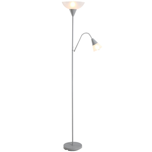 HOMCOM Modern Steel Duo-Head Floor Reading Lamp for Living Room Silver