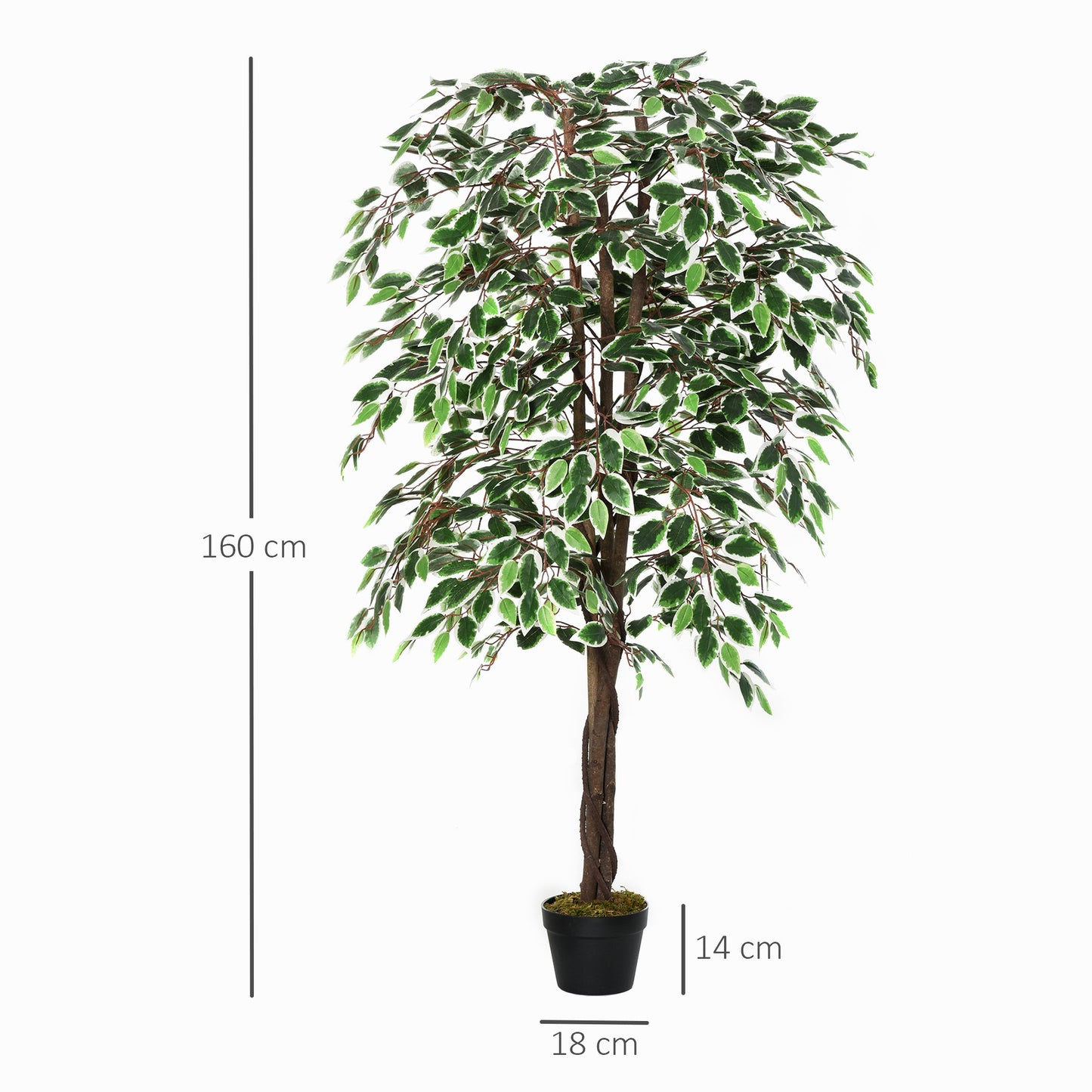 Outsunny 160cm/5.2FT Artificial Ficus Silk Tree with Nursery Pot, Decorative Fake Plant, for Indoor Outdoor Décor