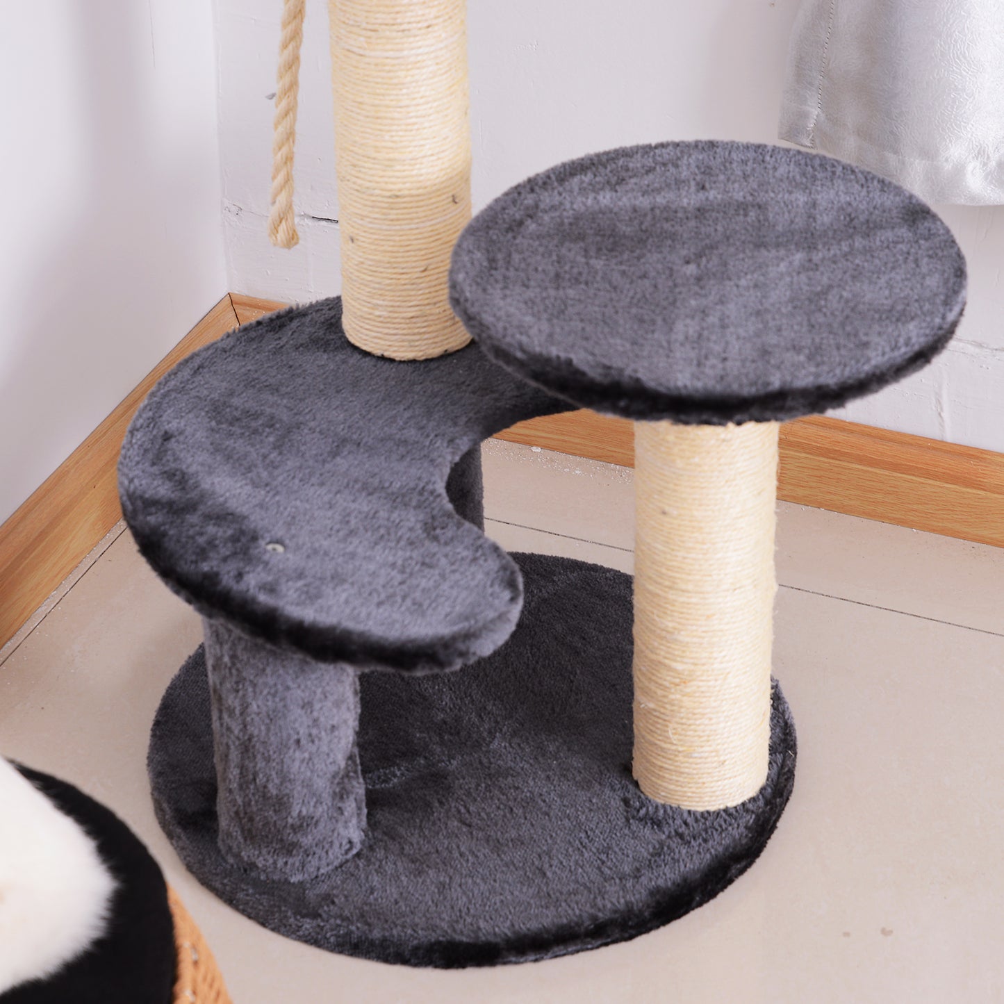 PawHut Cat Tree Kitty Scratcher Kitten Activity Center, Ø40x65H cm-Grey