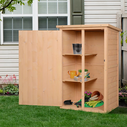 Outsunny 1.8 x 2.4ft Small Fir Wood Garden Storage Shed with Shelves