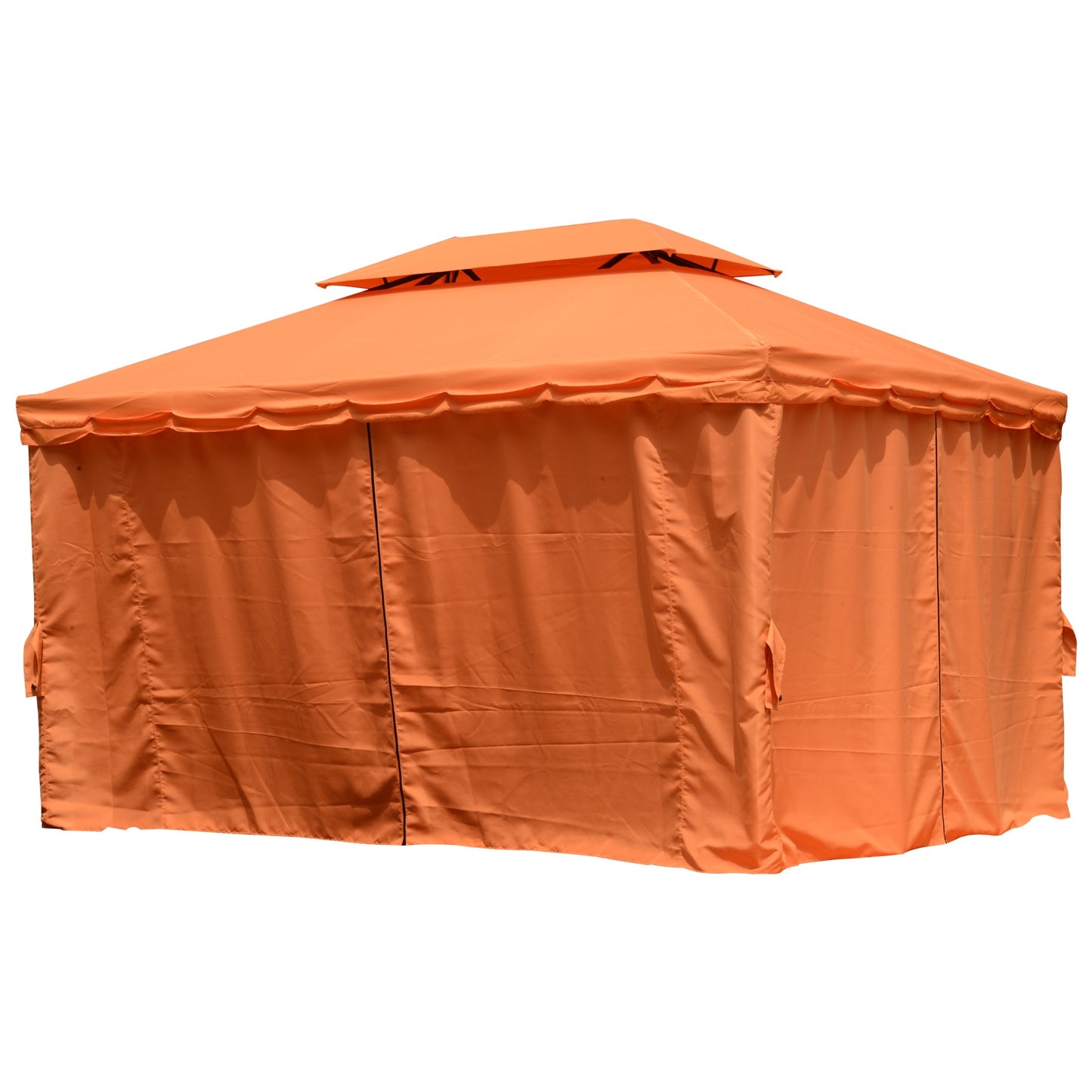 Outsunny 3m x 4m Aluminium Frame Polyester Draped 2-Tier Roof Gazebo Orange