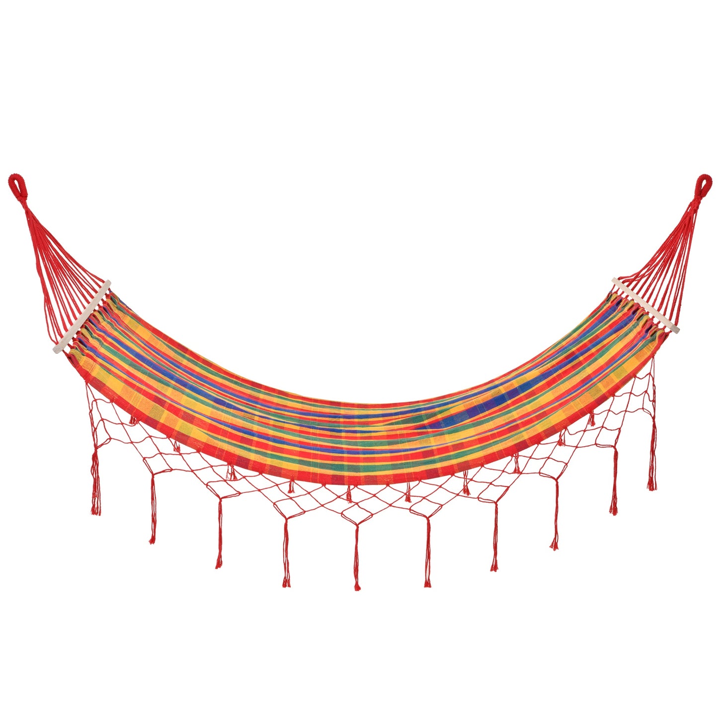 Outsunny 290 x 100cm Cotton Hammock Bed Outdoor & Indoor Use 150kg Rainbow Stripe