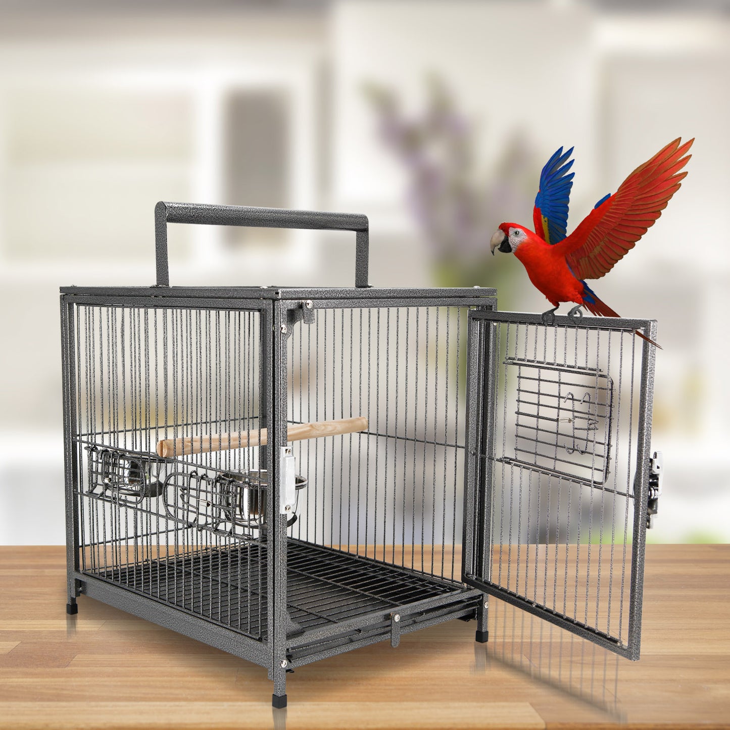 Pawhut Bird Travel Cage, 46Lx36Wx56H cm, Metal-Black