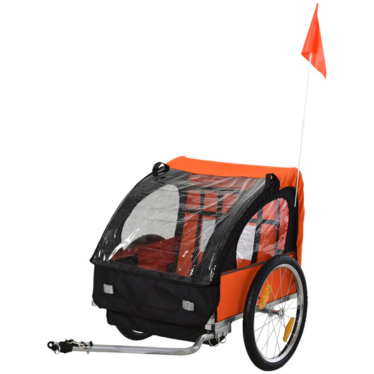 HOMCOM Trailer for Kids Steel Frame Children's 2-Seater Bike Trailer Orange