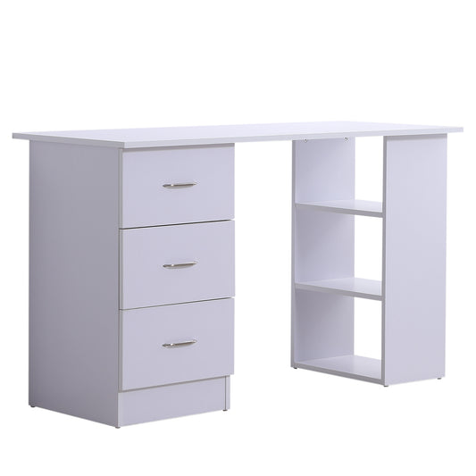 HOMCOM Computer Desk W/ 3 Shelf & Drawers, 120Wx49Dx72H cm - White