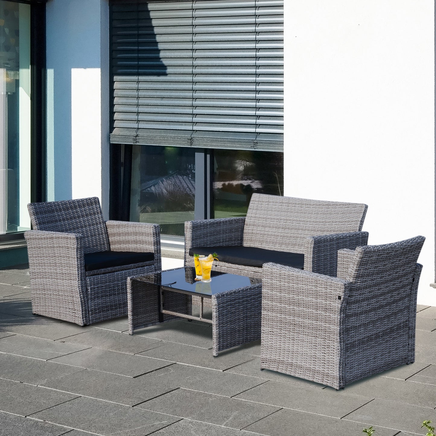 Outsunny 4-Seater Outdoor PE Rattan Table and Chairs Set Grey