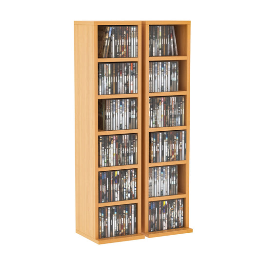 HOMCOM Set of 2 CD Media Display Shelf Unit Tower Rack w/ Adjustable Shelves Wood Color