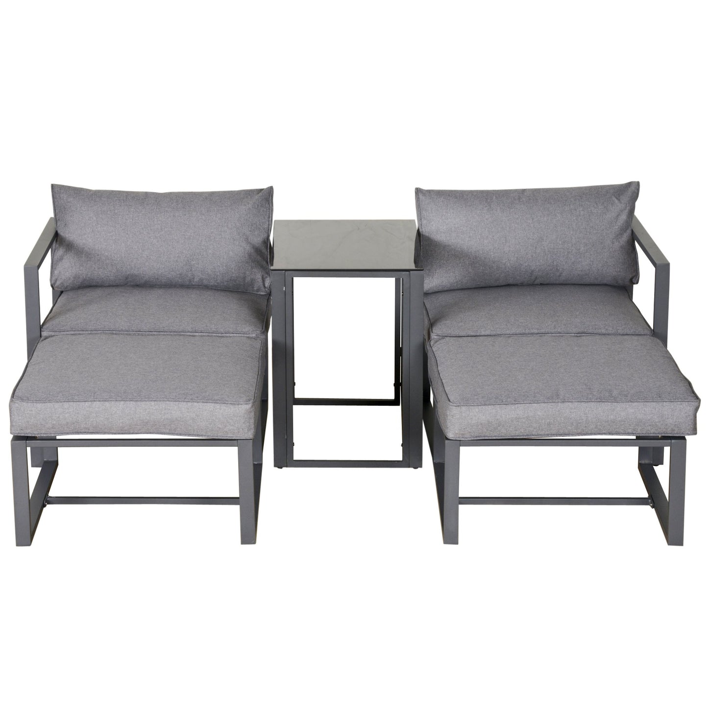 Outsunny 5 Piece Garden Conversation Set Sun Lounger 2 Footstools End Table with Cushions