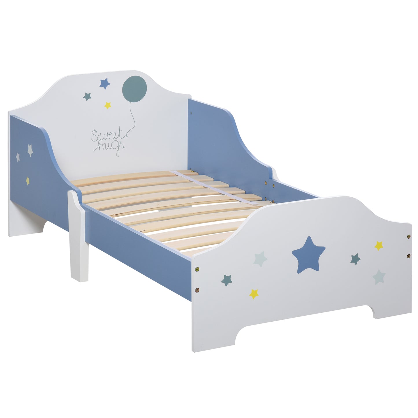HOMCOM Kids Toddler Wooden Bed Round Edged with Guardrails Stars Image 143 x 74 x 59cm