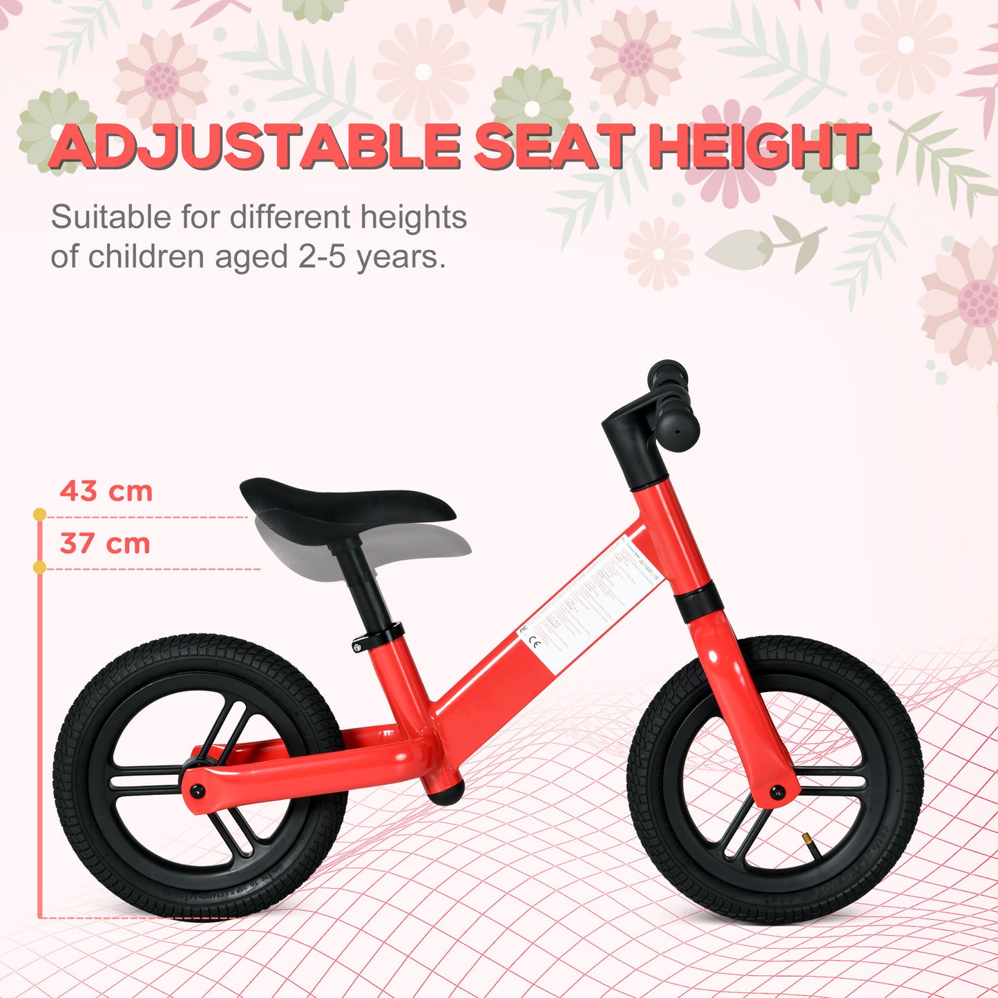 AIYAPLAY 12" Kids Balance Bike, No Pedal Training Bike for Children with Adjustable Seat, 360Â° Rotation Handlebars - Red