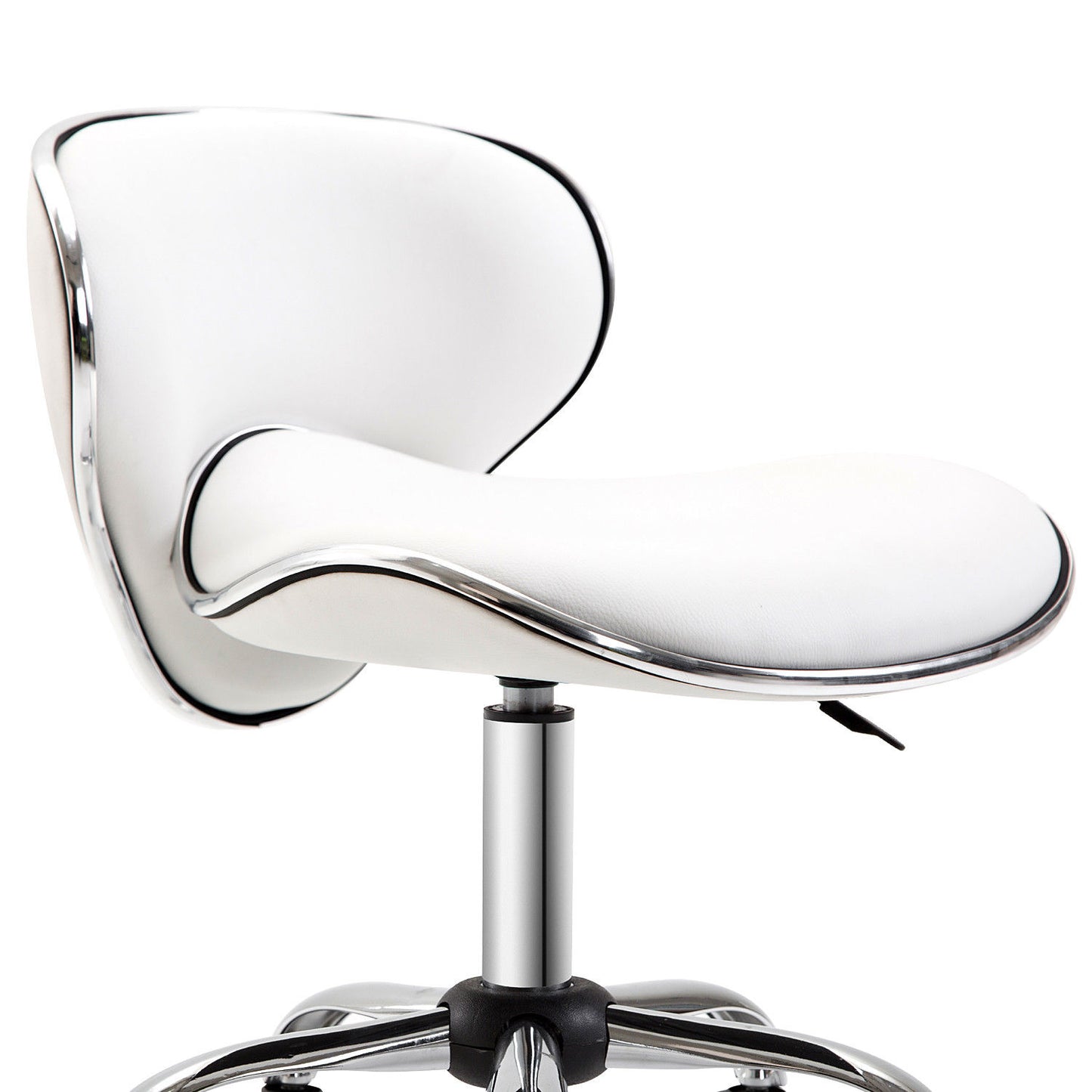 HOMCOM PU Leather Rolling Swivel Salon Chair Salon Stool with Backrest White