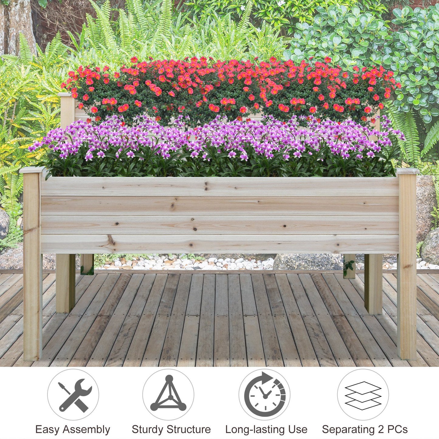 Outsunny Fir Wood 2-Piece Raised Planter Flower Bed