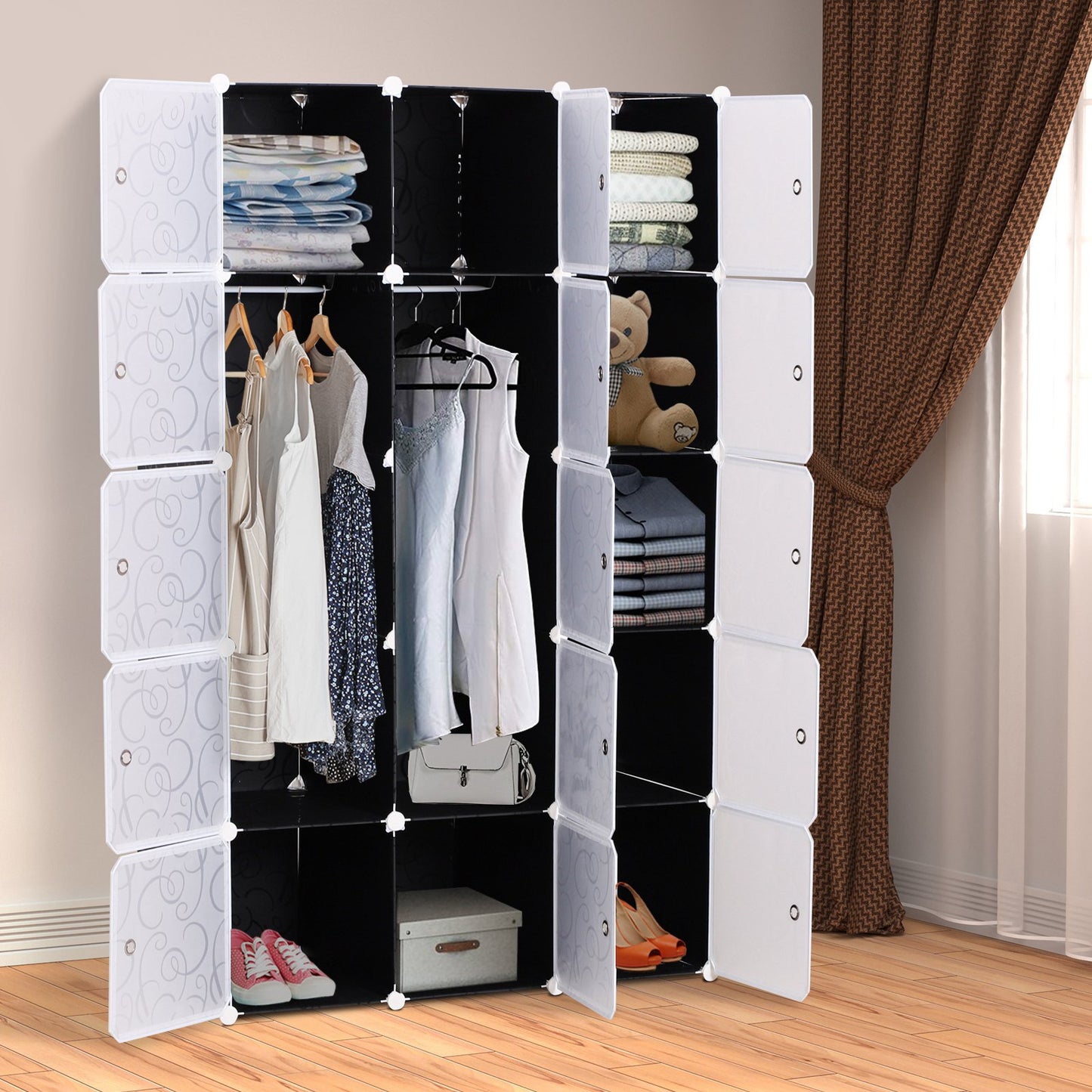 HOMCOM DIY Portable Wardrobe Closet, 111L x 47W x 183Hcm-Black/White