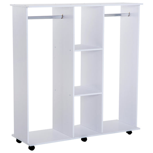 HOMCOM Mobile Open Wardrobe W/6 Wheels-White