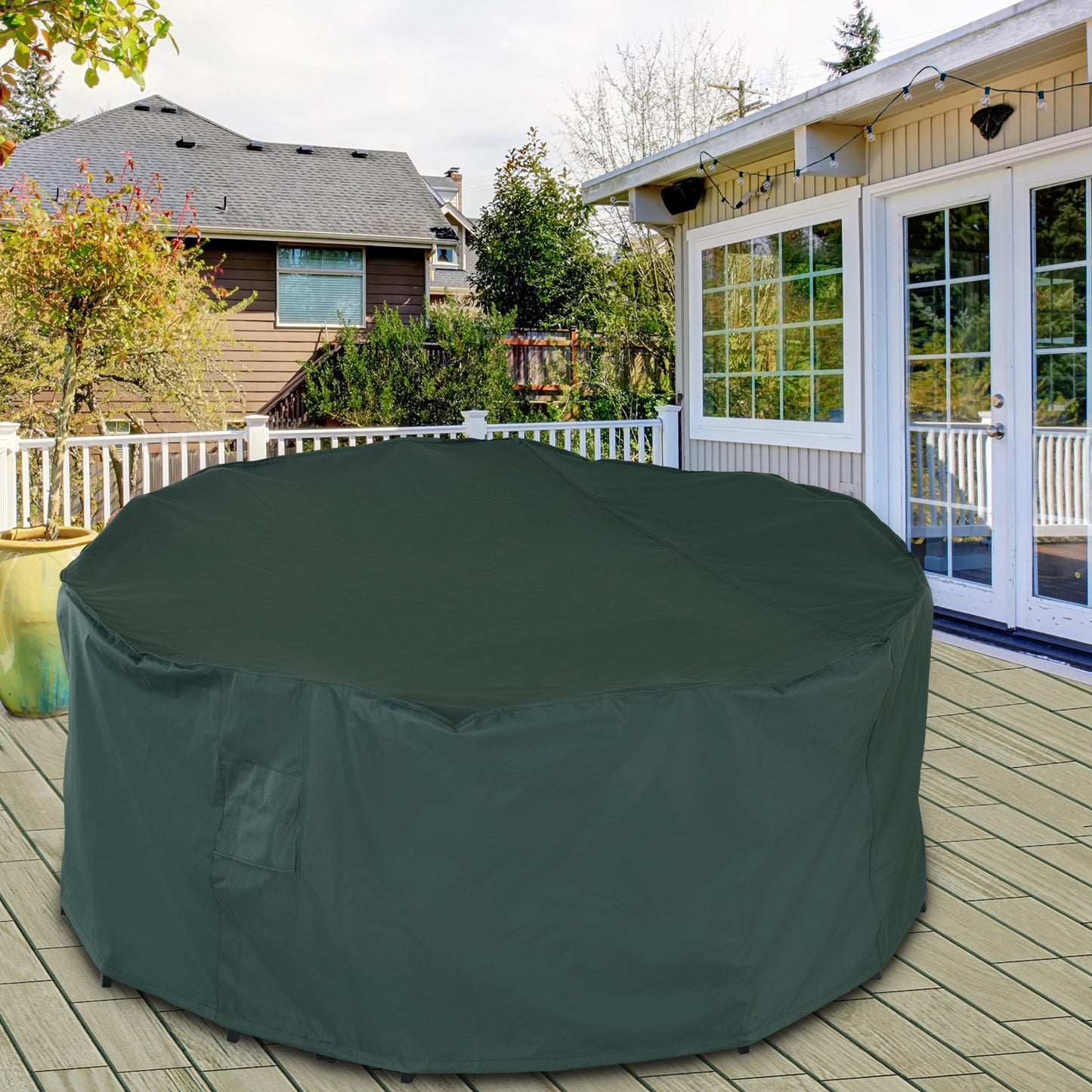 Outsunny PVC Coated Large Round 600D Waterproof Outdoor Furniture Cover Green