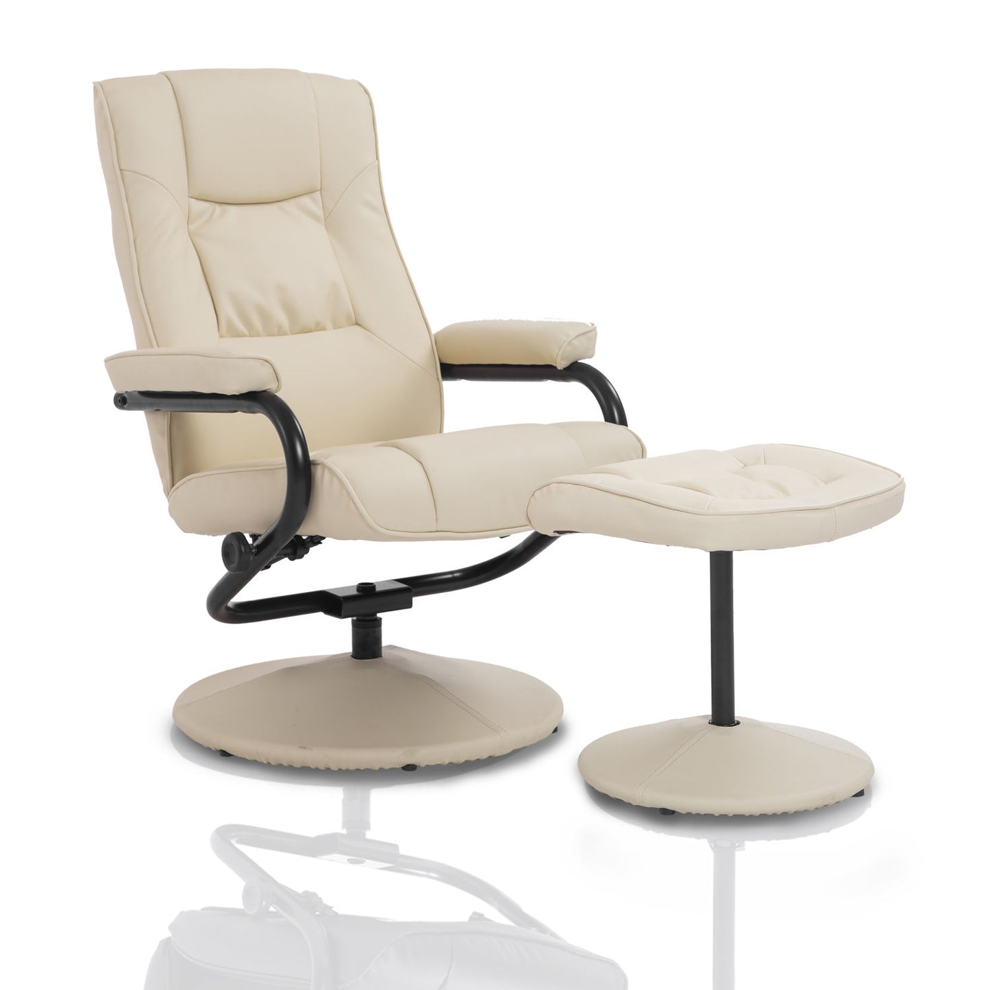 HOMCOM PVC Reclining Executive Chair w/ Footrest Stool Cream