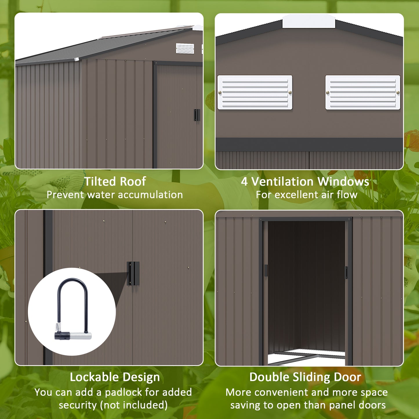 Outsunny 9 x 6ft Metal Garden Shed, with Double Door - Brown