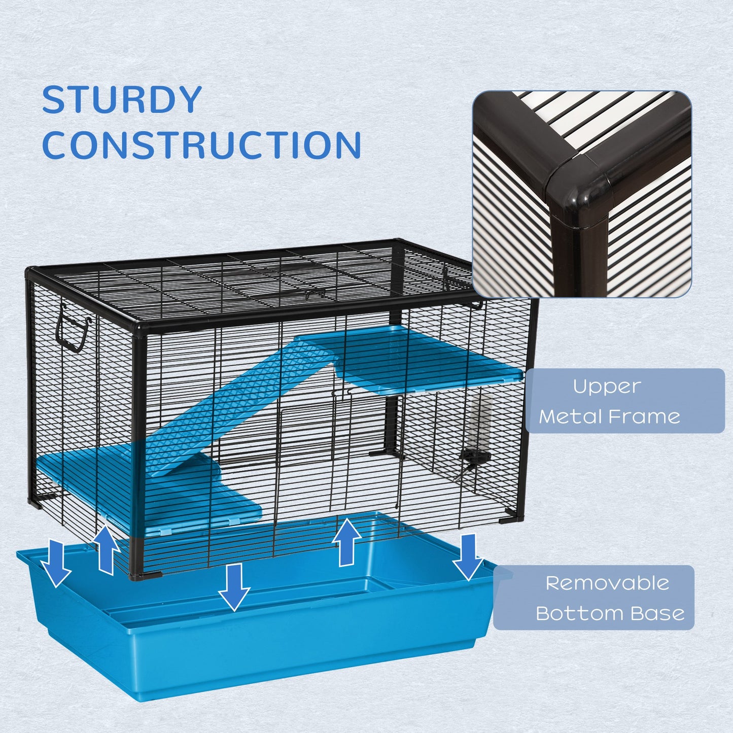 PawHut Indoor Small Animal Cage Habitat for Guinea Pigs Hamsters Chinchillas With Accessories, 80x48x58 cm, Light Blue