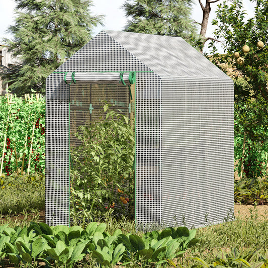 Outsunny Walk in Garden Greenhouse with Shelves Polytunnel Steeple Grow House 186L x 120W 190Hcm White
