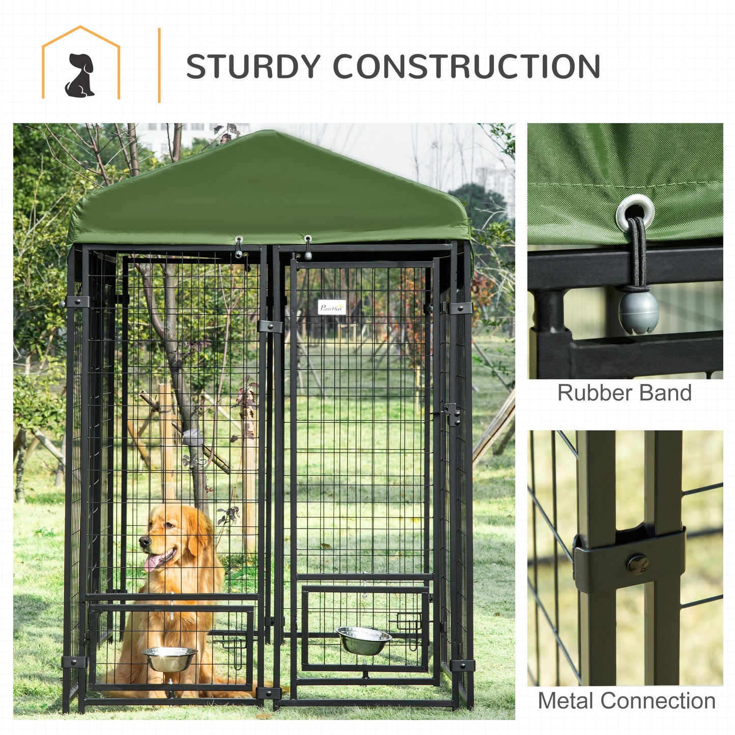 PawHut Outdoor Dog Kennel, Lockable Pet Playpen Crate, Welded Wire Steel Fence, 8ft x 4ft x 6ft, Green