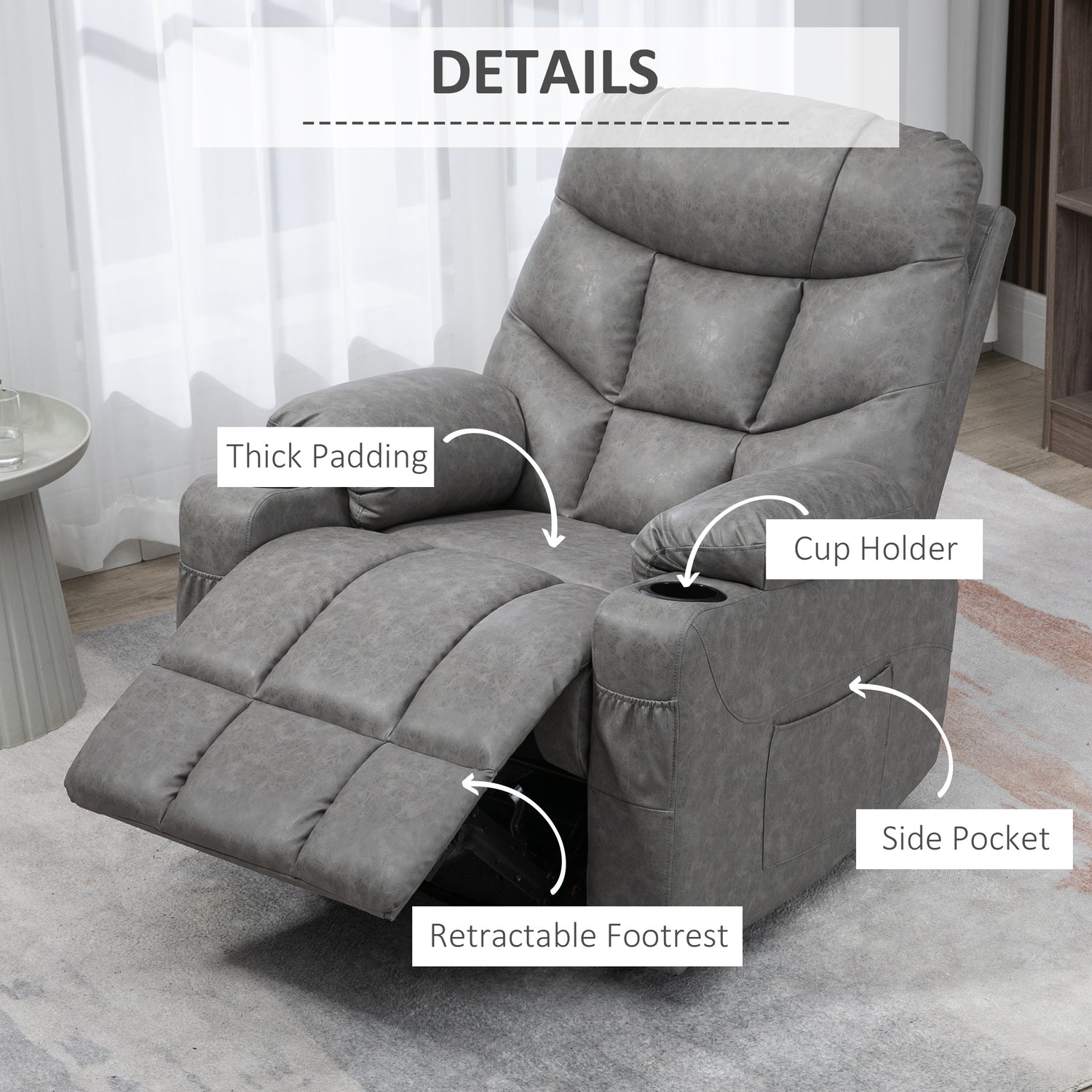 HOMCOM Microfibre Recliner Armchair, with Adjustable Leg Rest, Cup Holder,  for Home Living Room, Brown