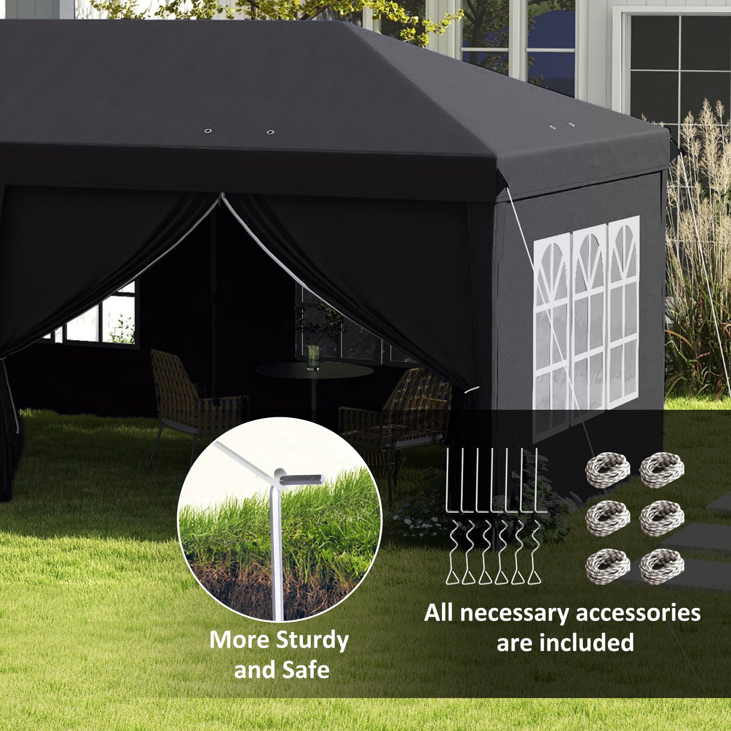Outsunny 3 x 6m Pop-Up Gazebo with Curtain Walls and Windows - Grey