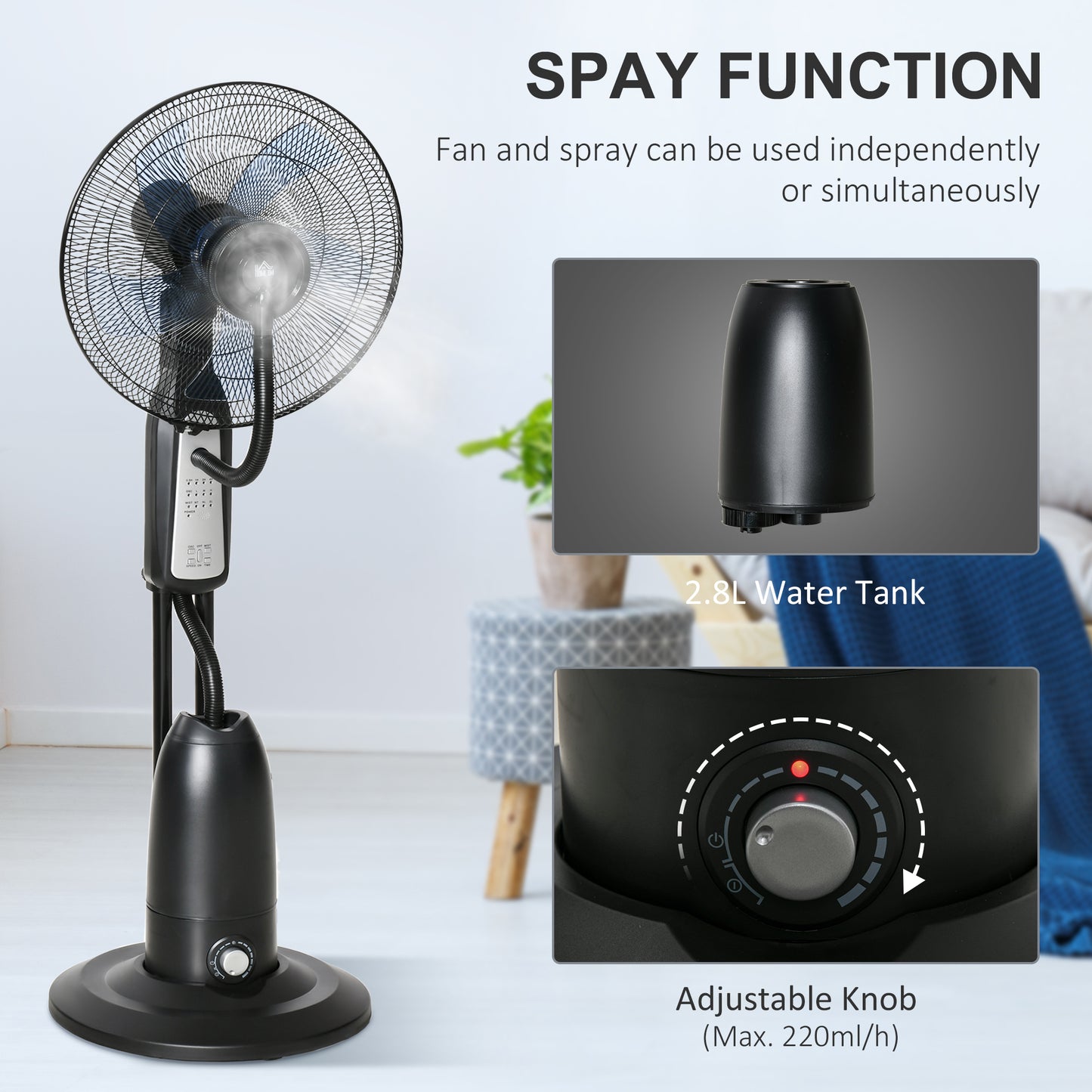 HOMCOM 2.8 Litre Water Mist Fan, with Remote