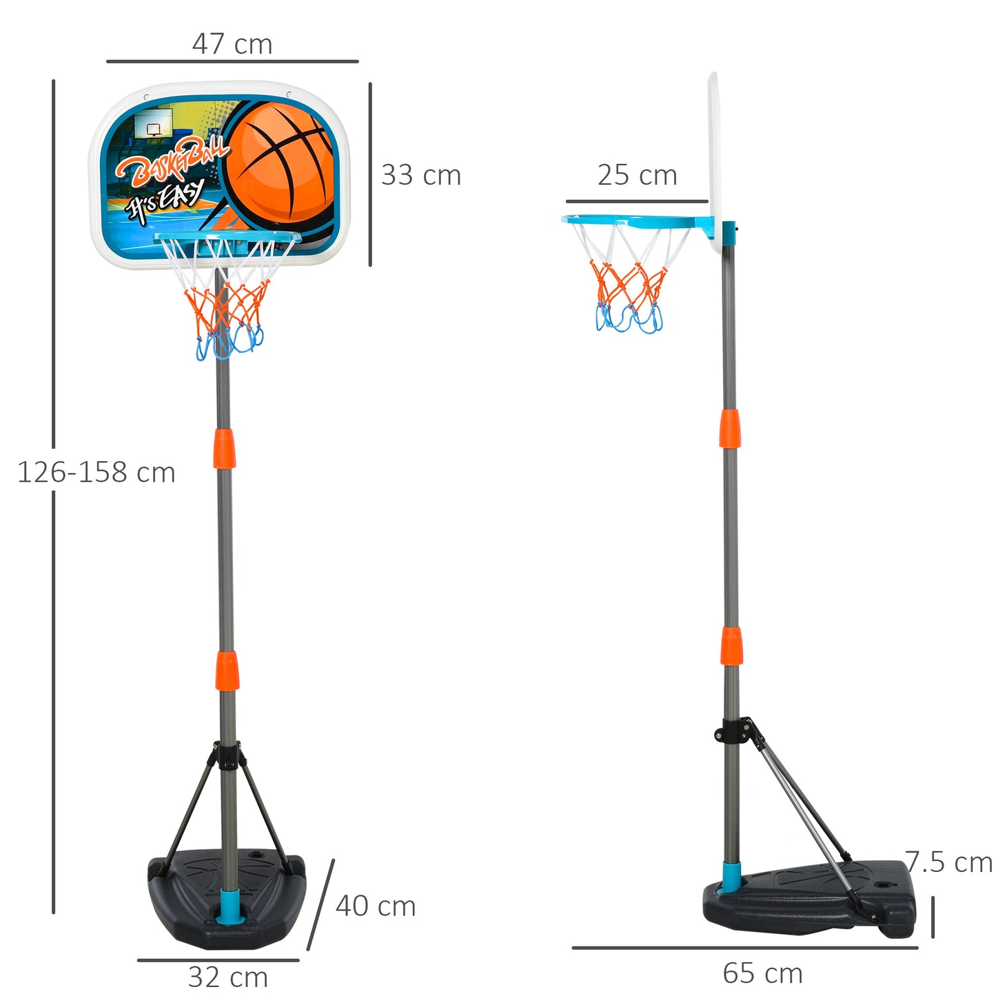 HOMCOM Kids Height Adjustable Aluminium Basketball Hoop Stand w/ Ball