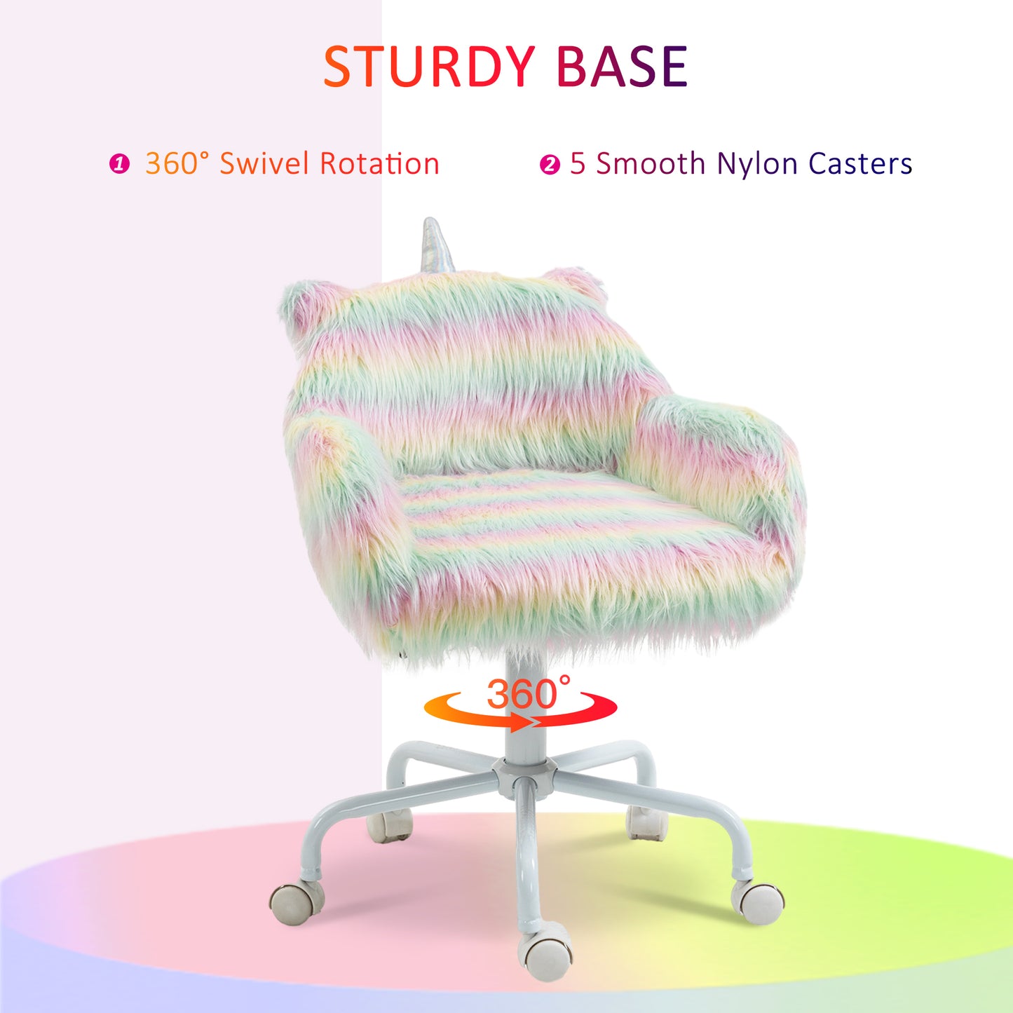 Vinsetto Unicorn Home Office Chair Height Adjustable Fluffy Desk Chair with Armrests and Swivel Wheels Colourful