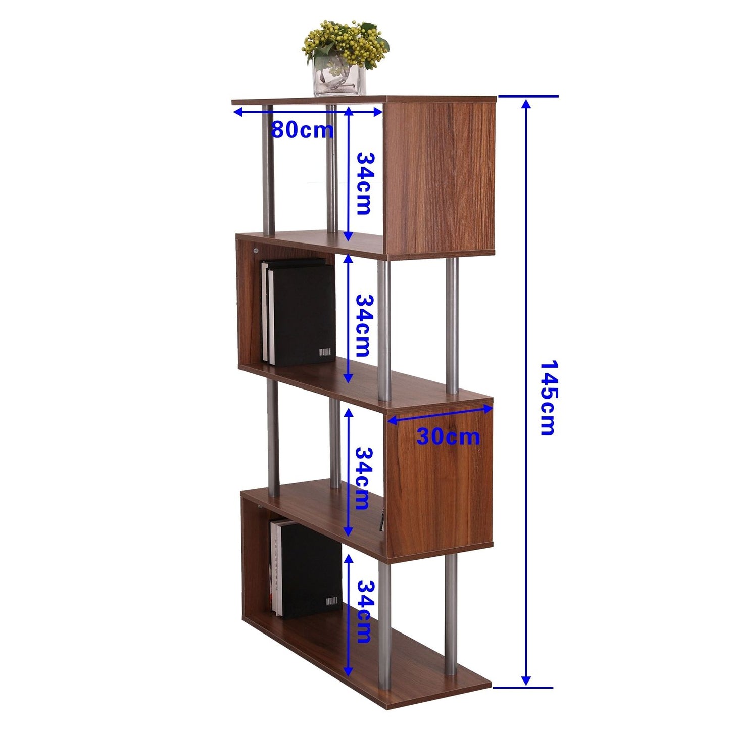 HOMCOM Particle Board S-Shaped Asymmetrical Bookshelf Unit Walnut