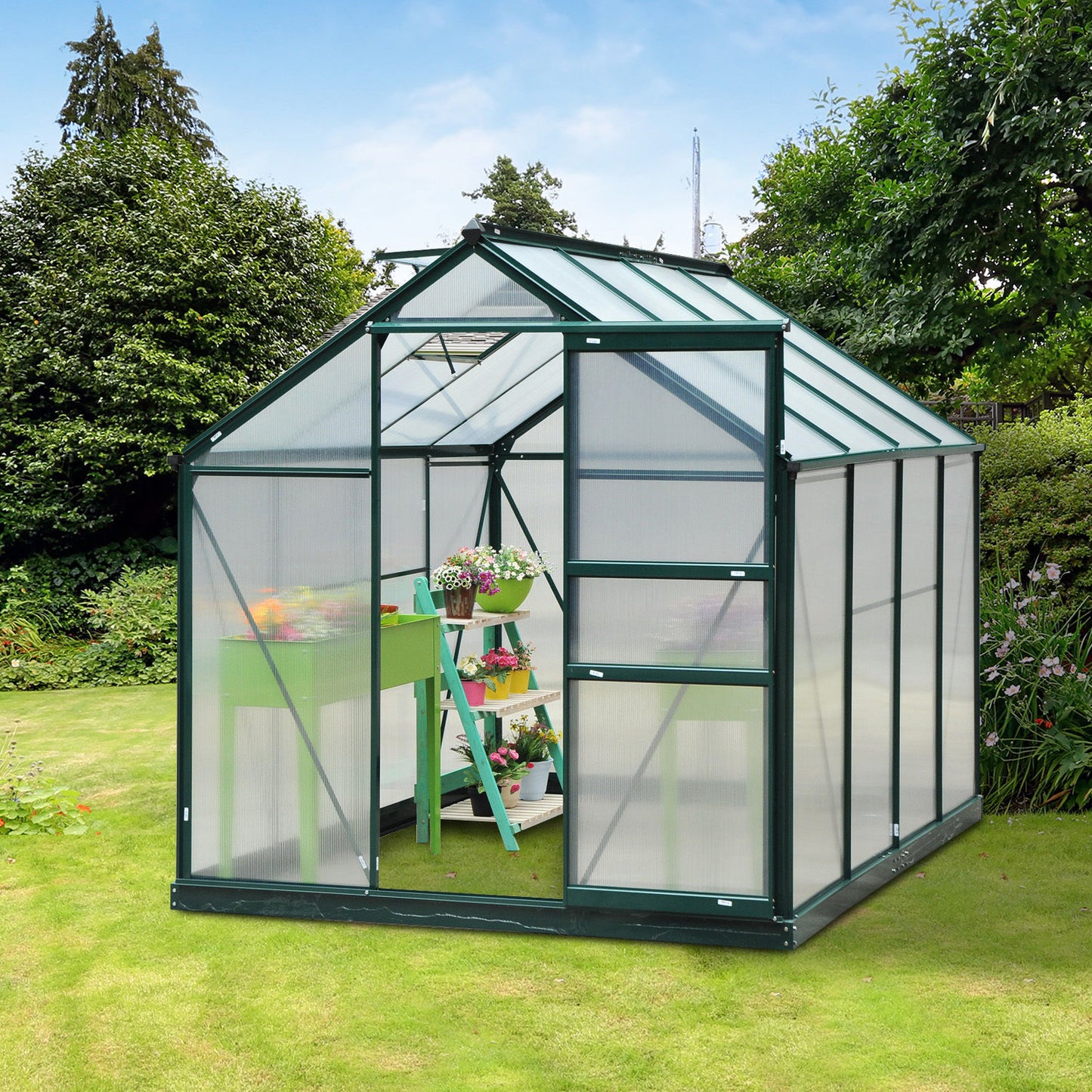 Outsunny Portable Walk-In Greenhouse, 190Lx252Wx201H cm, Aluminum-Dark Green Frame