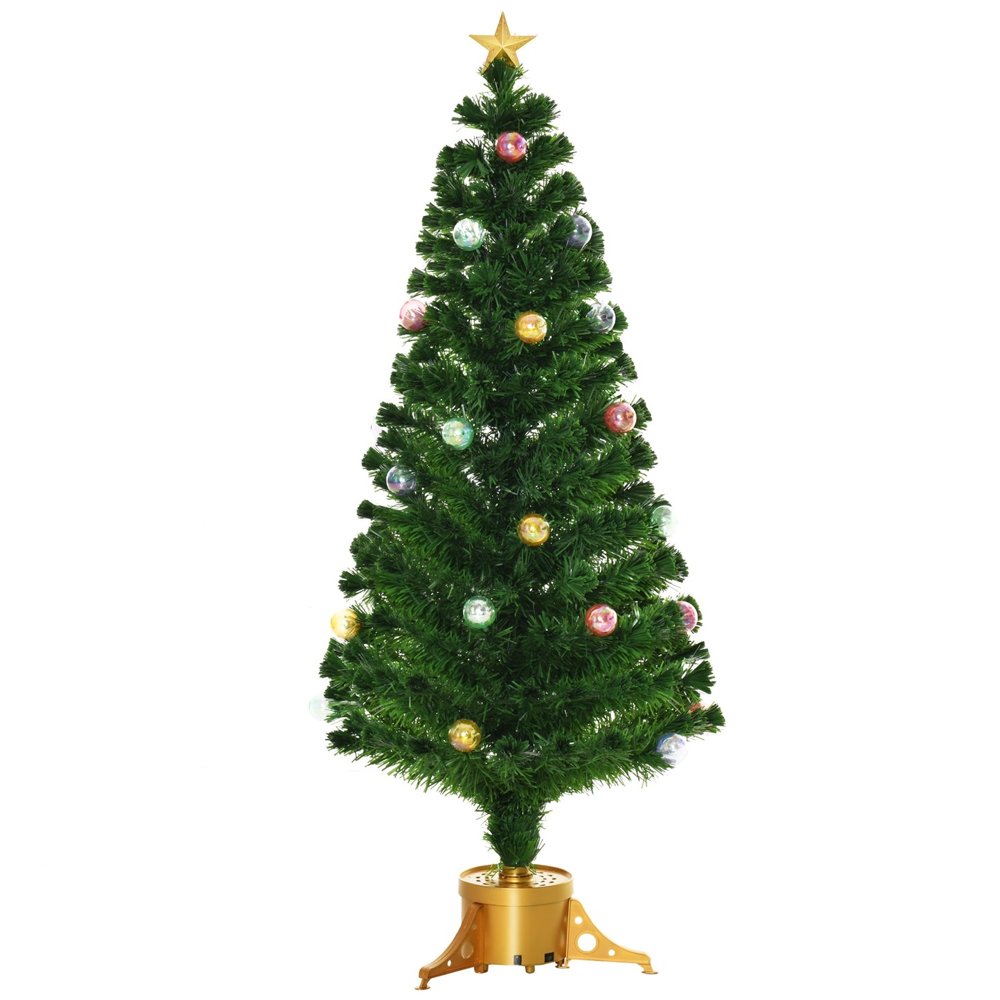 HOMCOM 5FT Prelit Artificial Christmas Tree Fiber Optic Xmas Tree w/ Golden Stand