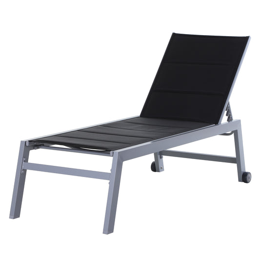 Outsunny Aluminium Frame Outdoor Garden Sun Lounger w/ Wheels Black/Grey