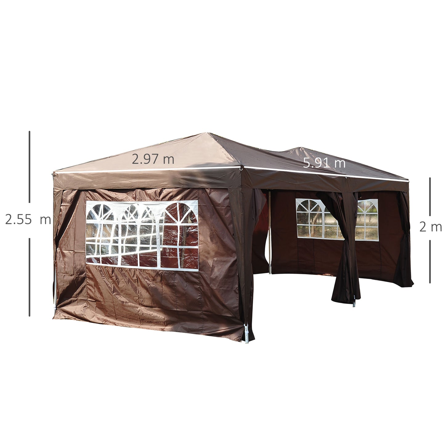 Outsunny Pop Up Gazebo 3 x 6m Garden Heavy Duty Marquee Party Tent Wedding Water Resistant Awning Canopy-Coffee
