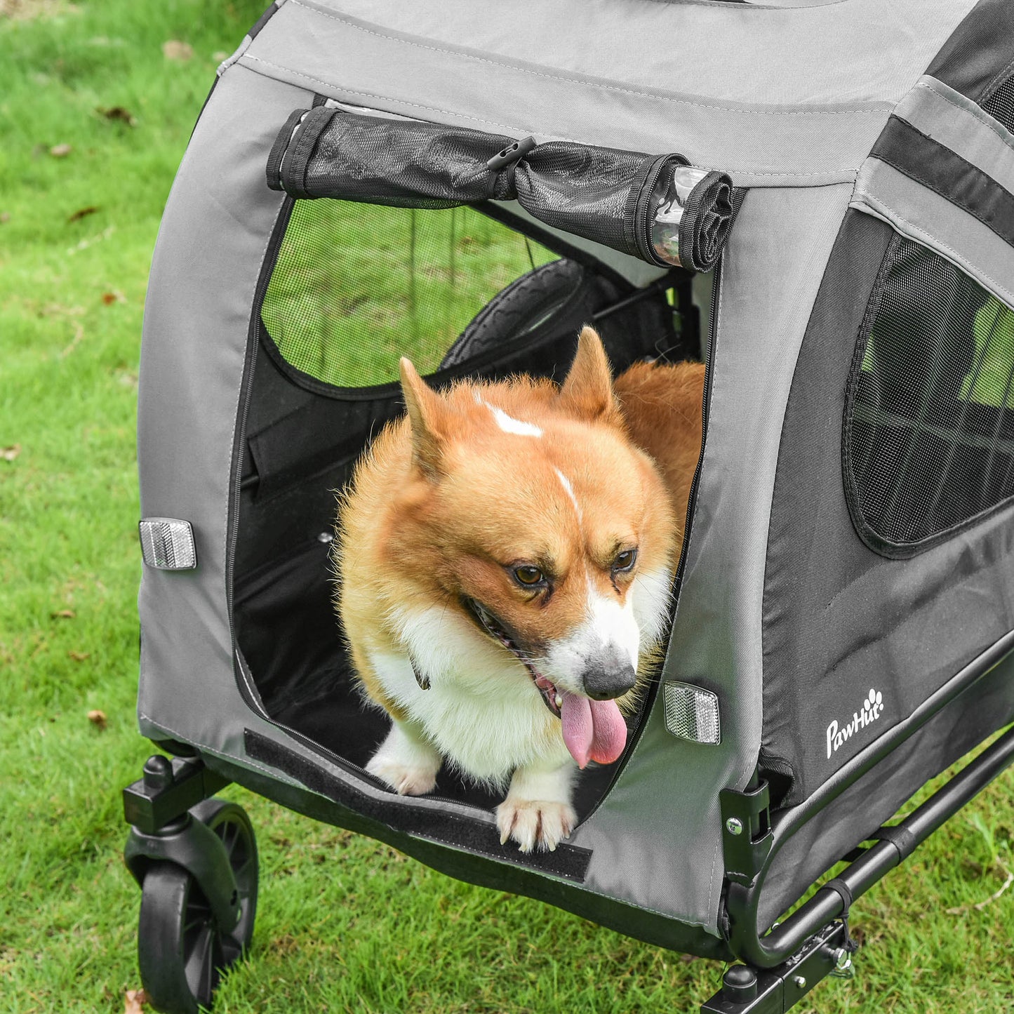 PawHut 2-In-1 Dog Bike Trailer Pet Stroller with Universal Wheel Reflector Flag Grey