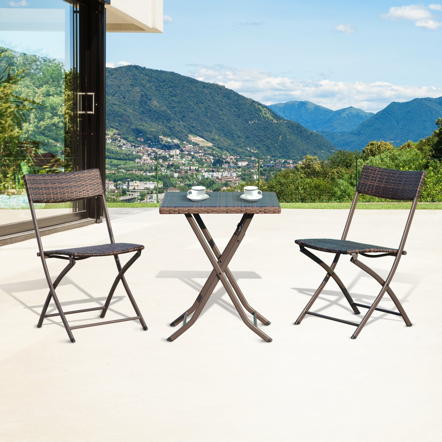 Outsunny Rattan Bistro Set: 1 x table, 2 x chairs-Brown