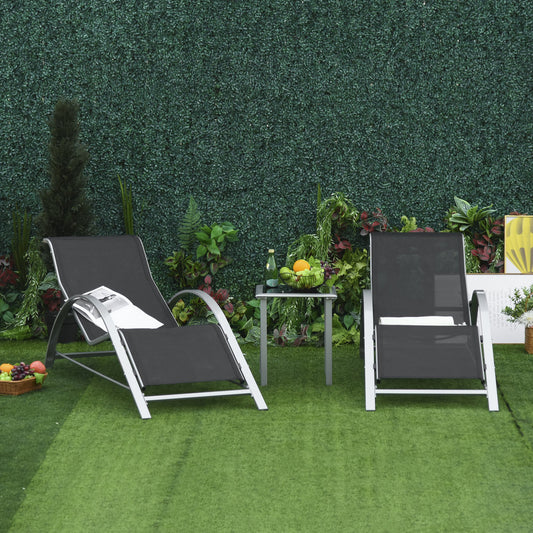 Outsunny 3 Pieces Lounge Chair Set Rattan Garden Sunbathing Chair with Table, Black