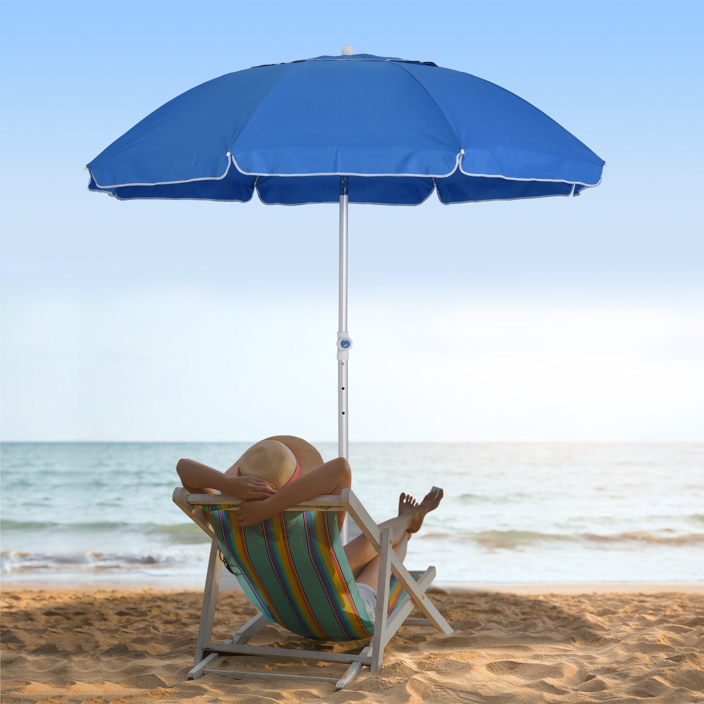 Outsunny Arc. 1.9m Beach Umbrella w/ Adjustable Angle Pointed Design Carry Bag Blue
