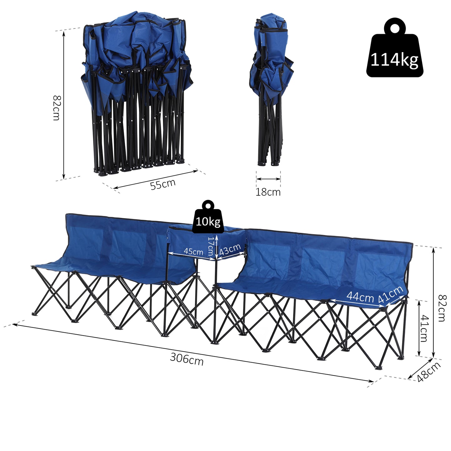 Outsunny 6-Seater Folding Steel Camping Bench w/ Cooler Bag Blue