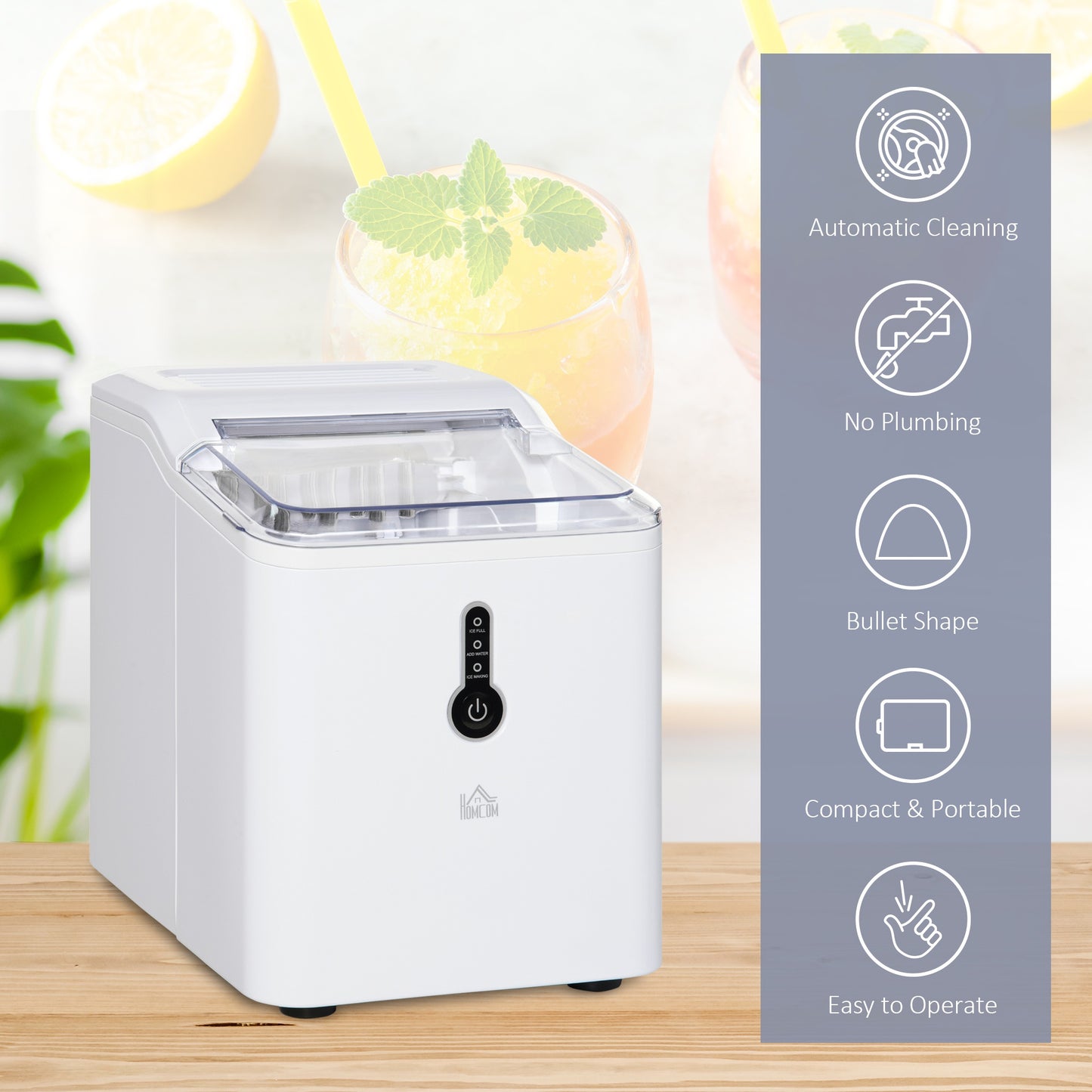 HOMCOM 12kg Countertop Compact Ice Maker, White